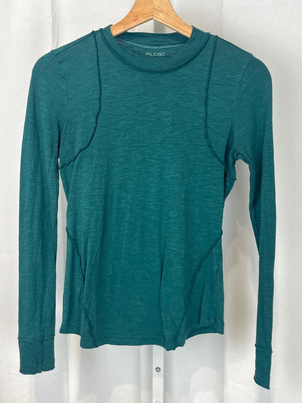 PILCRO Anthropologie Reconstructed Racer Tee Long Sleeve Shirt Teal Green XXS
